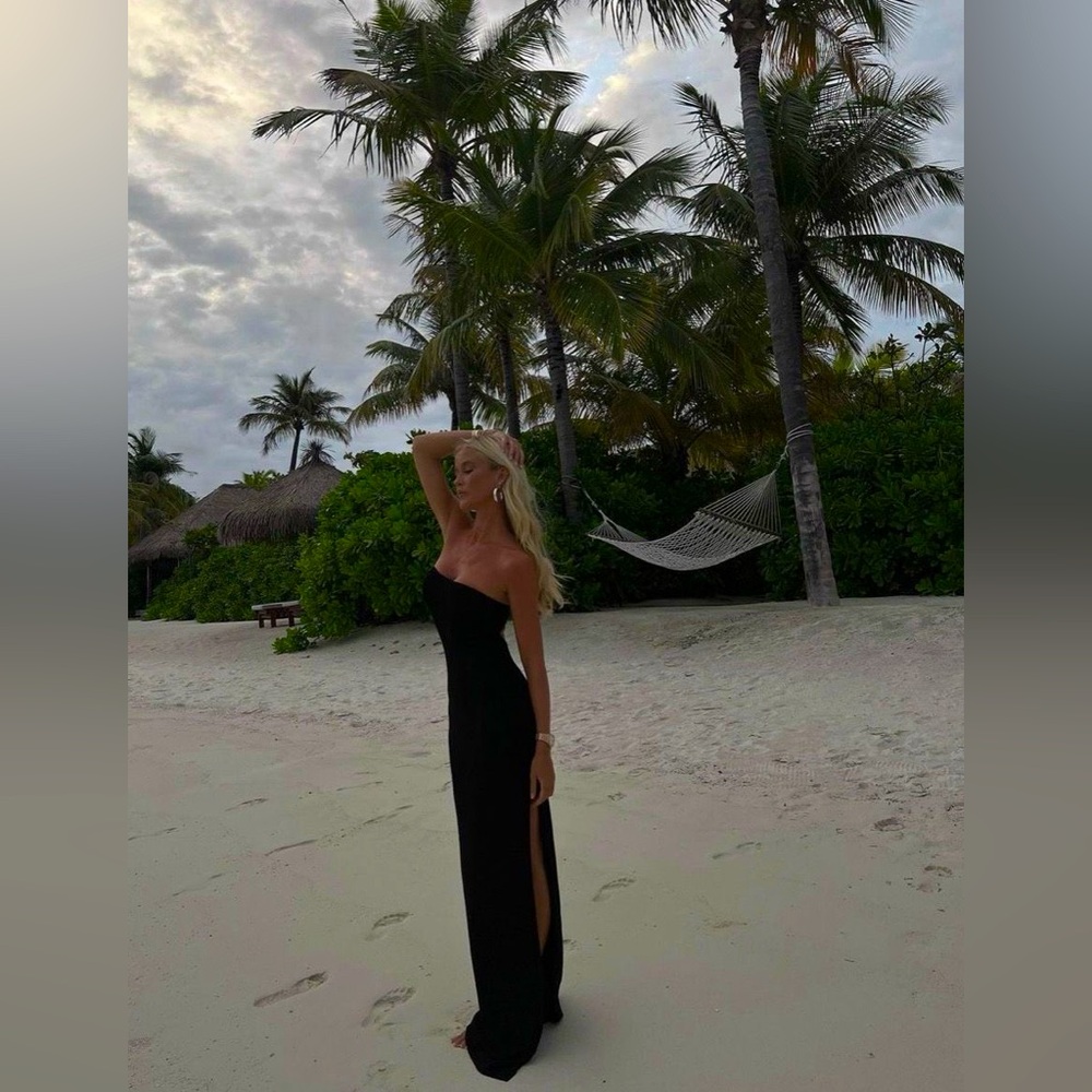 Tiger Mist Black Xenia Strapless Tub Maxi Bodycon Slit Dress